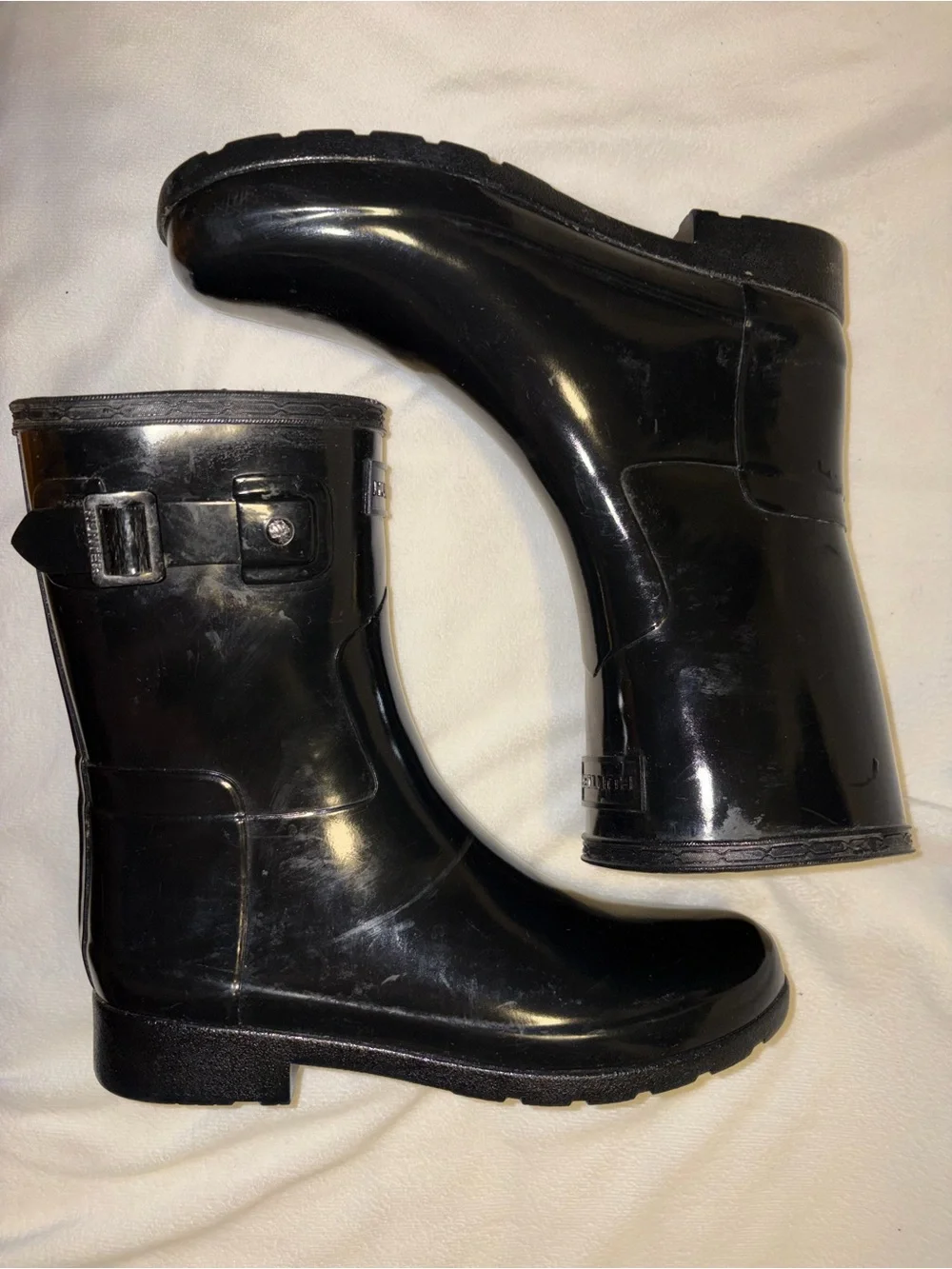 Hunter shiny Black Rain Boots women size 7